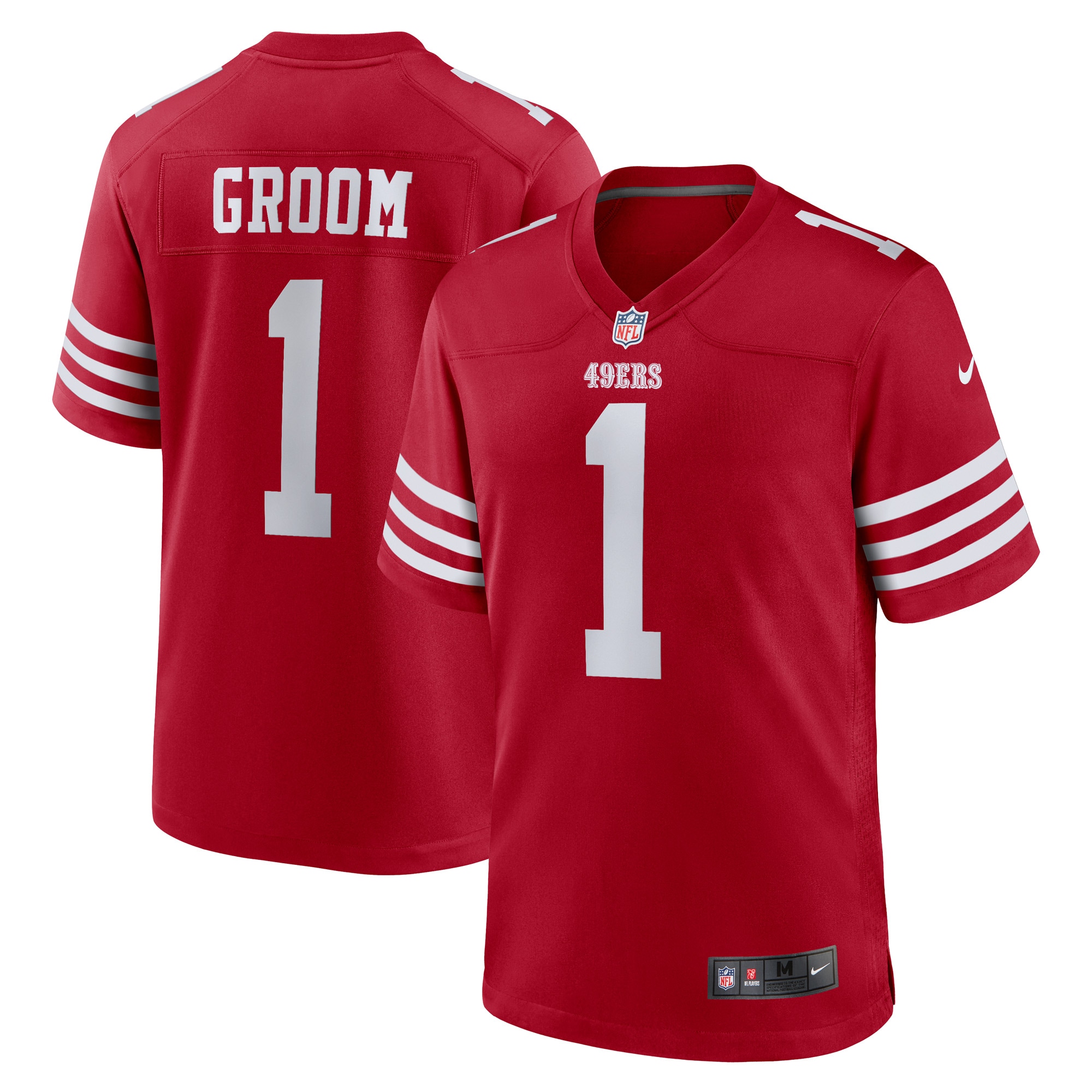 Men's San Francisco 49ers Number 1 Groom Scarlet Game Jersey
