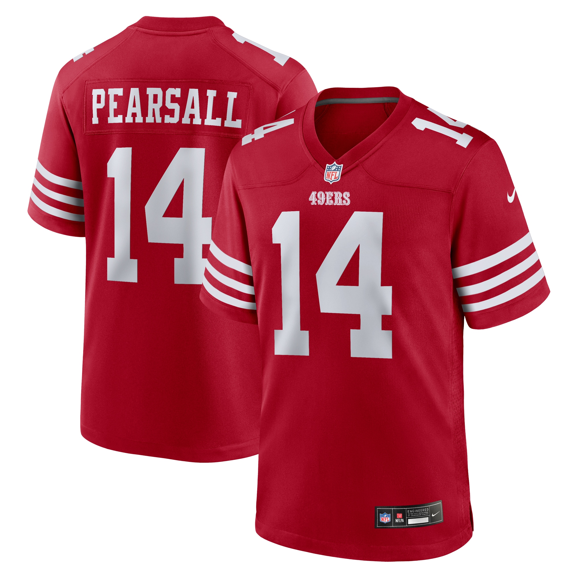 Men's San Francisco 49ers Ricky Pearsall Scarlet 2024 NFL Draft First Round Pick Player Game Jersey