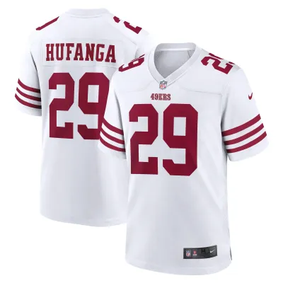 Men's San Francisco 49ers Talanoa Hufanga White Away Game Player Jersey 01