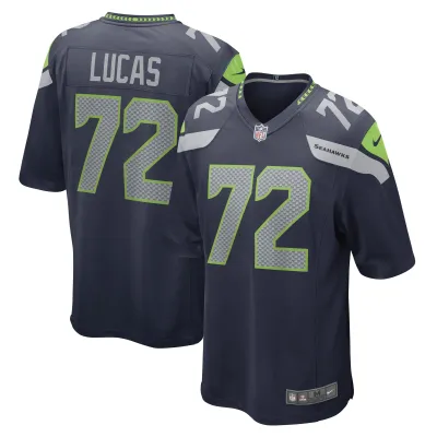 Men's Seattle Seahawks Abraham Lucas College Navy Game Player Jersey 01
