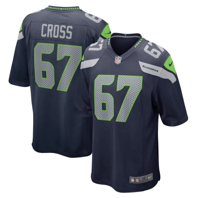 Men's Seattle Seahawks Charles Cross Navy Player Game Jersey 01