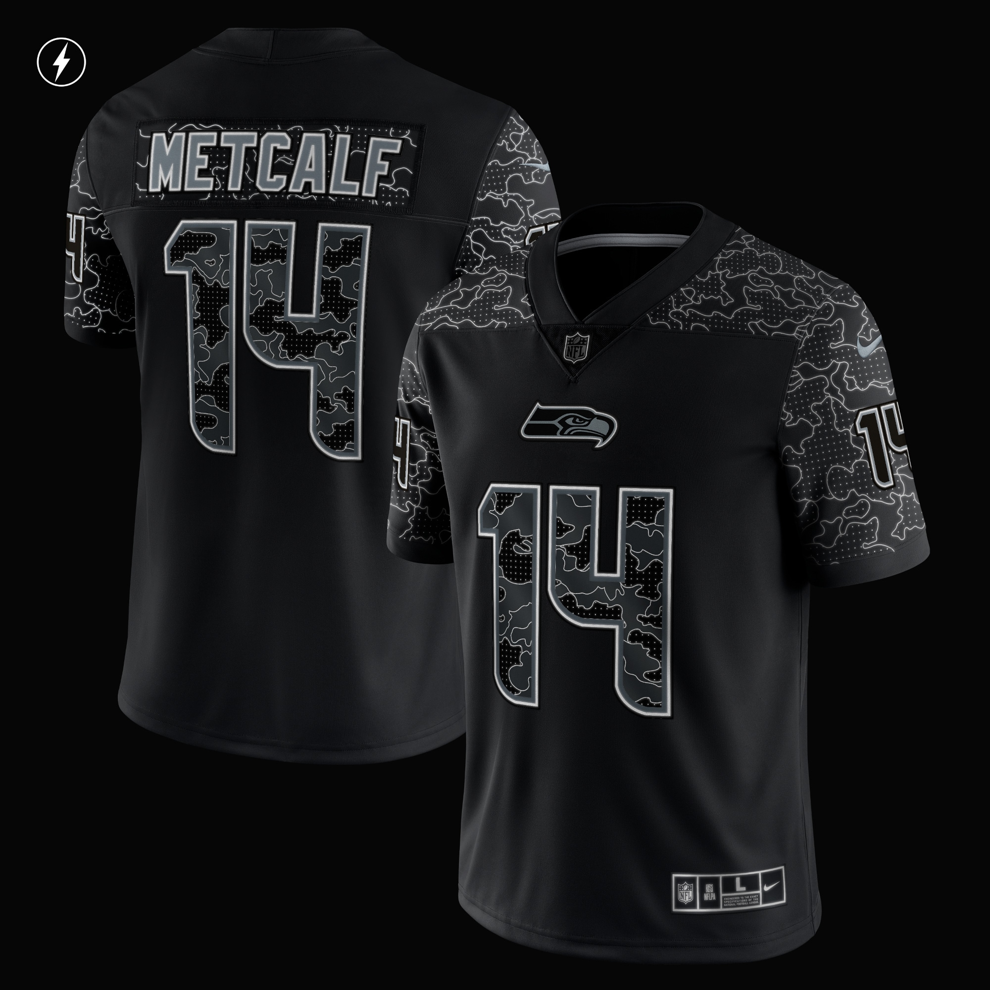 Men's Seattle Seahawks DK Metcalf Black RFLCTV Limited Jersey