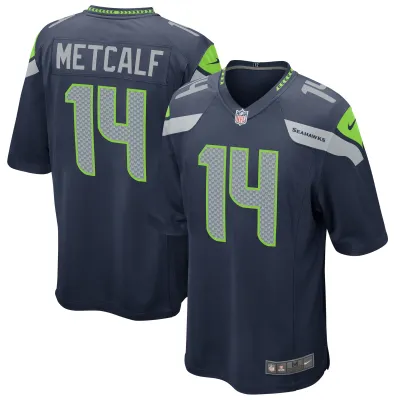 Men's Seattle Seahawks DK Metcalf College Navy Game Jersey 01