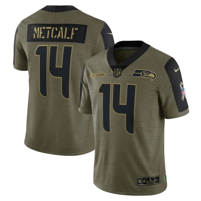 Men's Seattle Seahawks DK Metcalf Olive Salute To Service Limited Player Jersey 01