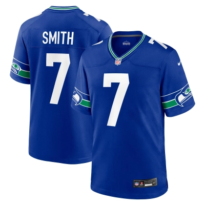 Men's Seattle Seahawks Geno Smith Royal Throwback Player Game Jersey 01