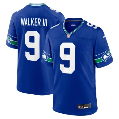 Men's Seattle Seahawks Kenneth Walker III Royal Throwback Player Game Jersey 01