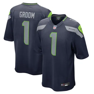 Men's Seattle Seahawks Number 1 Groom College Navy Game Jersey 01