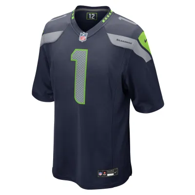 Men's Seattle Seahawks Number 1 Groom College Navy Game Jersey 02