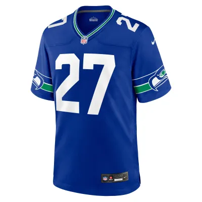 Men's Seattle Seahawks Tariq Woolen Royal Throwback Player Game Jersey 02