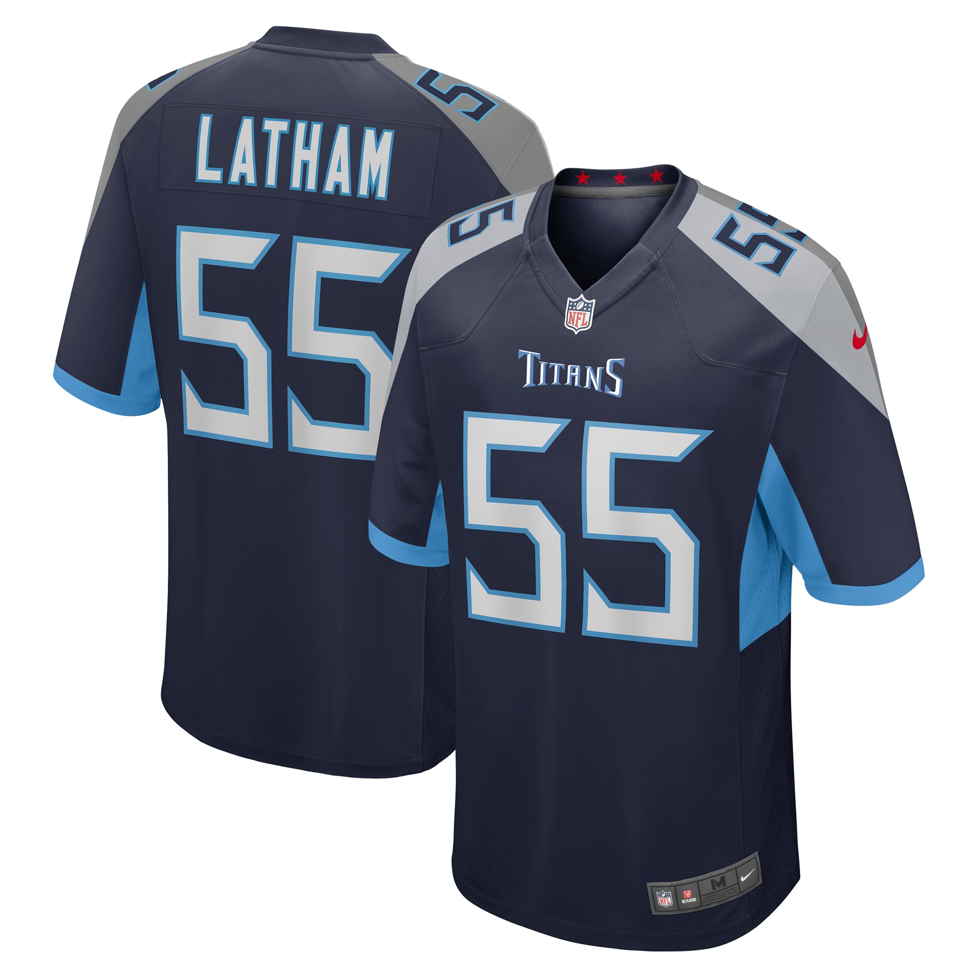 Men's Tennessee Titans JC Latham Navy 2024 NFL Draft First Round Pick Player Game Jersey