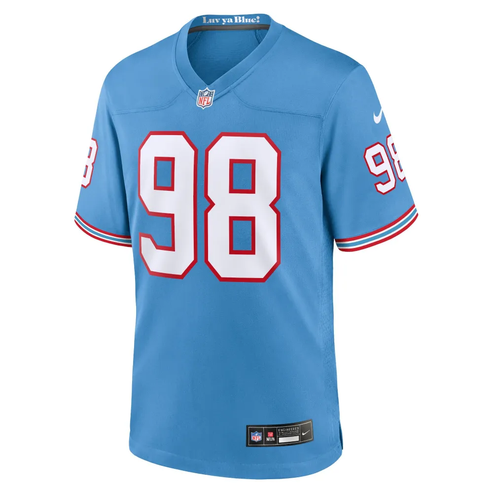 Men's Tennessee Titans Jeffery Simmons Light Blue Oilers Throwback Alternate Game Player Jersey