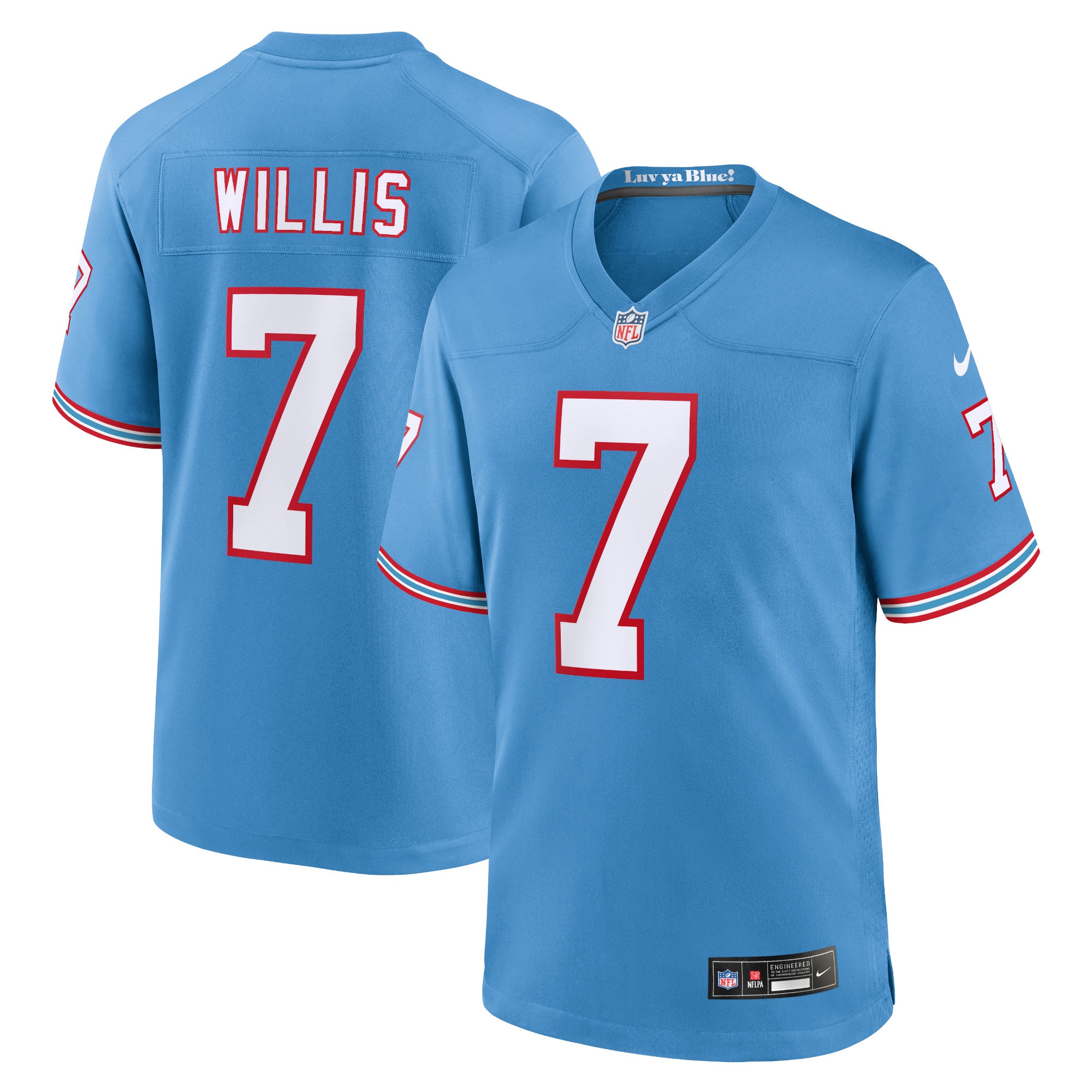 Men's Tennessee Titans Malik Willis Light Blue Oilers Throwback Alternate Game Player Jersey