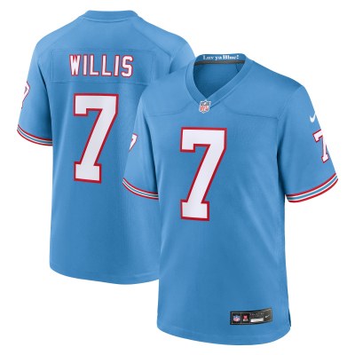 Men's Tennessee Titans Malik Willis Light Blue Oilers Throwback Alternate Game Player Jersey 01