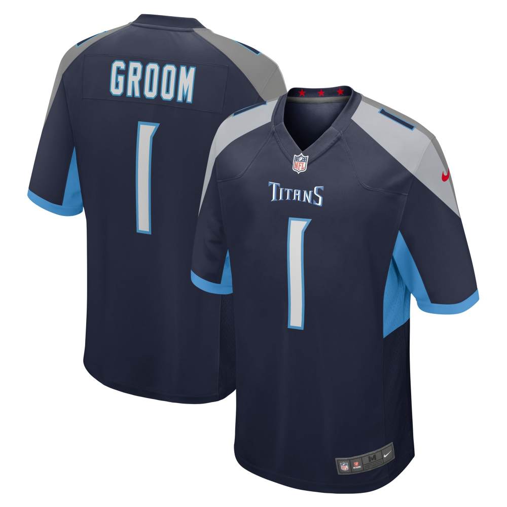 Men's Tennessee Titans Number 1 Groom Navy Game Jersey