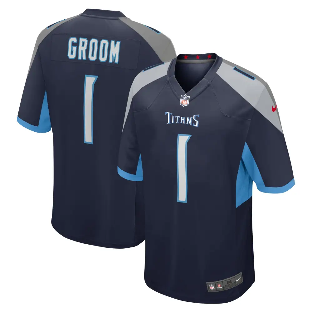 Men's Tennessee Titans Number 1 Groom Navy Game Jersey