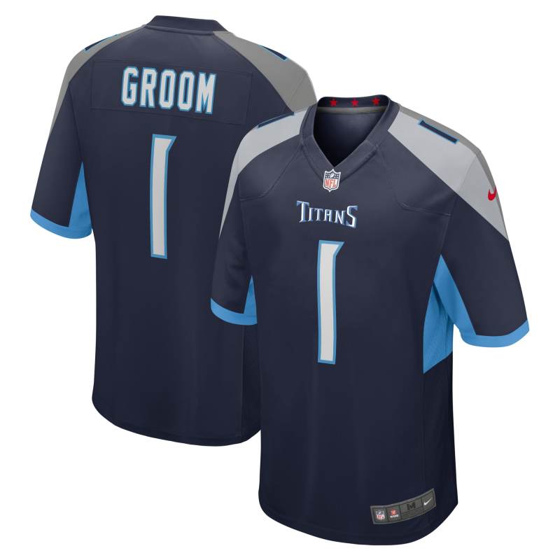 Men's Tennessee Titans Number 1 Groom Navy Game Jersey
