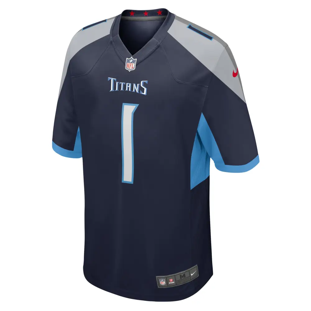 Men's Tennessee Titans Number 1 Groom Navy Game Jersey