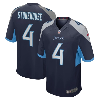 Men's Tennessee Titans Ryan Stonehouse Navy Game Player Jersey 01