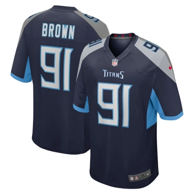 Men's Tennessee Titans Shakel Brown  Navy Game Jersey 01