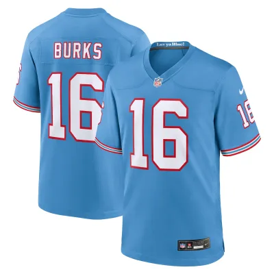 Men's Tennessee Titans Treylon Burks Light Blue Oilers Throwback Alternate Game Player Jersey 01
