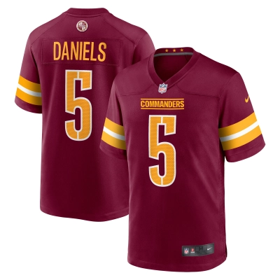 Men's Washington Commanders Jayden Daniels Burgundy 2024 NFL Draft First Round Pick Player Game Jersey 01