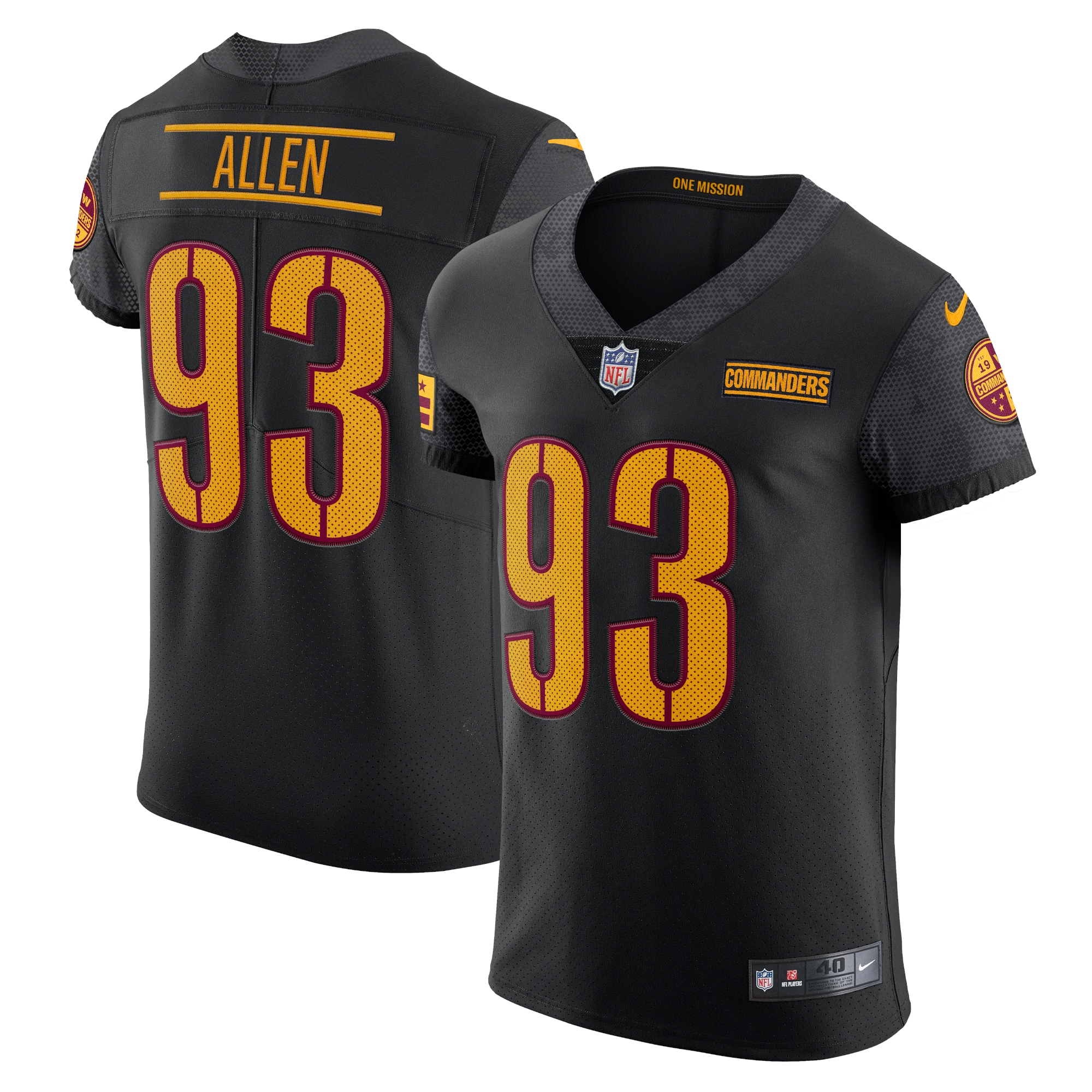 Men's Washington Commanders Jonathan Allen Black Alternate Vapor Elite Jersey