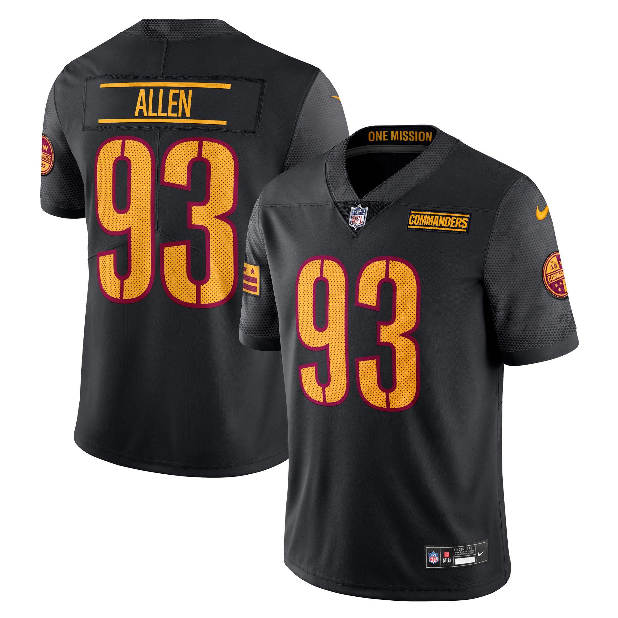 Men's Washington Commanders Jonathan Allen Black Alternate Vapor Untouchable Limited Jersey