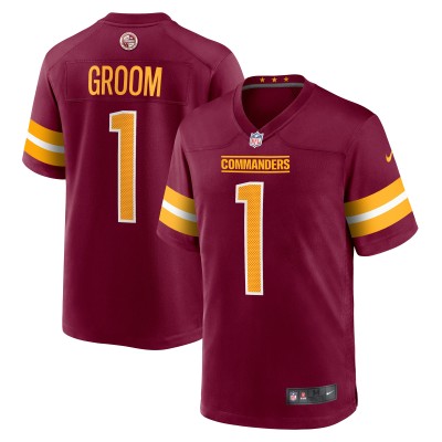 Men's Washington Commanders Number 1 Groom Burgundy Game Jersey 01