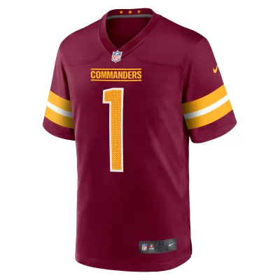 Men's Washington Commanders Number 1 Groom Burgundy Game Jersey 02