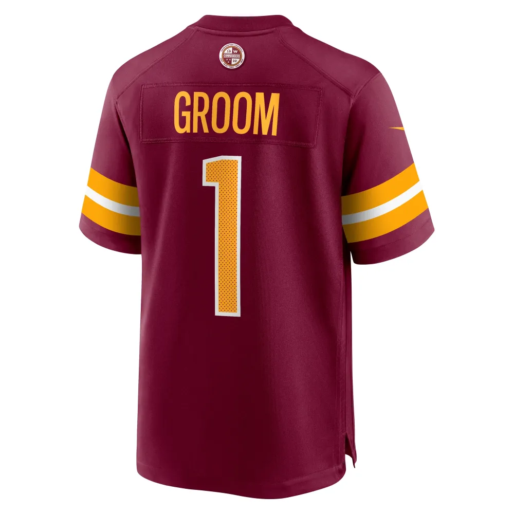 Men's Washington Commanders Number 1 Groom Burgundy Game Jersey