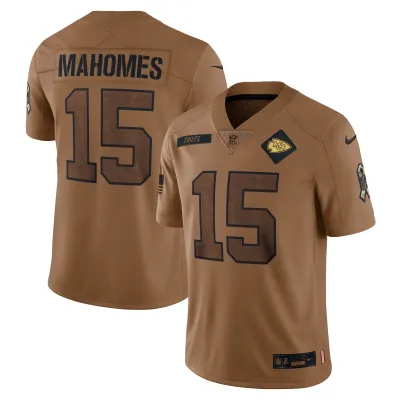 Women's Kansas City Chiefs Patrick Mahomes Brown 2023 Salute To Service Limited Jersey 01