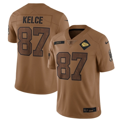 Women's Kansas City Chiefs Travis Kelce Brown 2023 Salute To Service Limited Jersey 01
