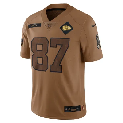 Women's Kansas City Chiefs Travis Kelce Brown 2023 Salute To Service Limited Jersey 02