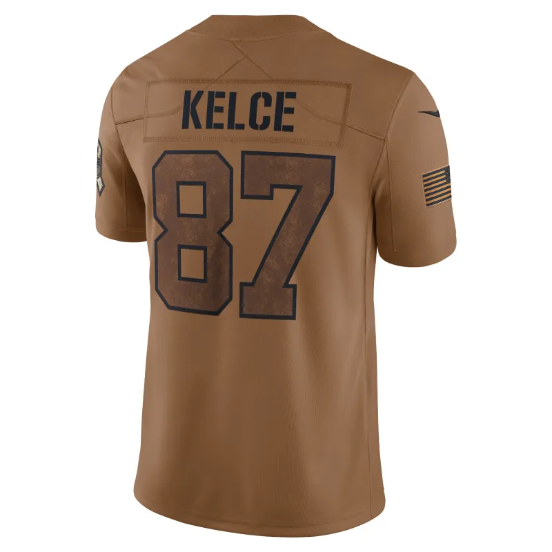 Women's Kansas City Chiefs Travis Kelce Brown 2023 Salute To Service Limited Jersey