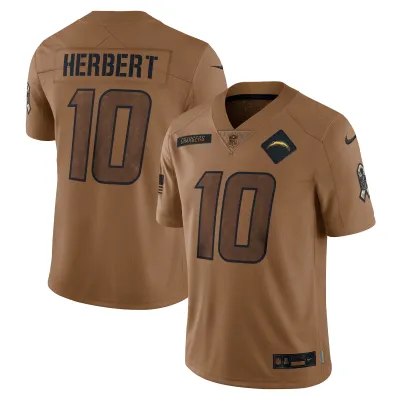 Women's Los Angeles Chargers Justin Herbert Brown 2023 Salute To Service Limited Jersey 01