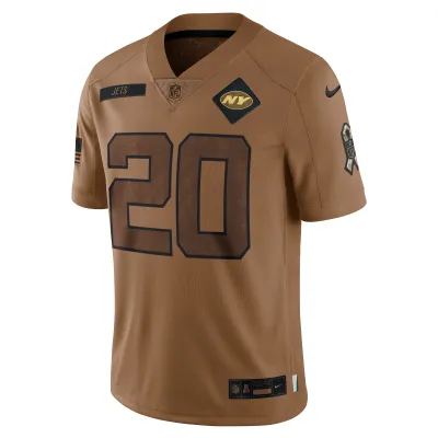 Women's New York Jets Breece Hall Brown 2023 Salute To Service Limited Jersey 02