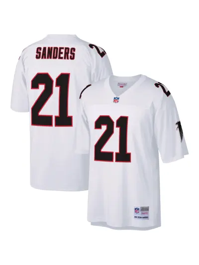 Men's Atlanta Falcons Deion Sanders Mitchell & Ness White Legacy Replica Jersey 01