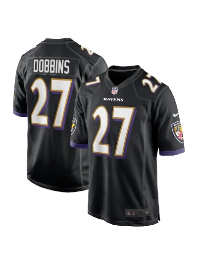 Men's Baltimore Ravens J.K. Dobbins Nike Black Game Jersey 01