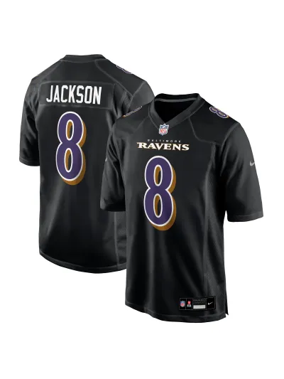 Men's Baltimore Ravens Lamar Jackson Nike Black Fashion Game Jersey 01