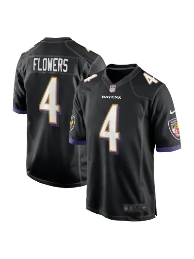 Men's Baltimore Ravens Zay Flowers Nike Black Team Game Jersey 01