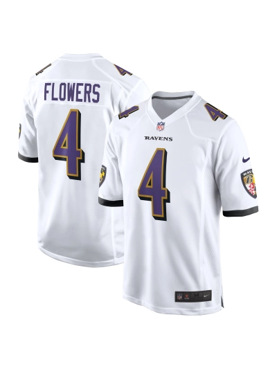 Men's Baltimore Ravens Zay Flowers Nike White Game Jersey 01