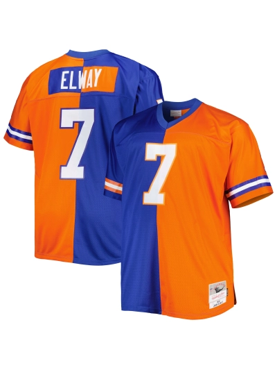Men's Denver Broncos John Elway Mitchell & Ness Royal/Orange 1990 Split Legacy Replica Jersey 01