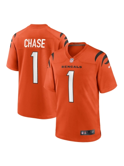 Men's Cincinnati Bengals Ja'Marr Chase Nike Orange Alternate Game Jersey 01