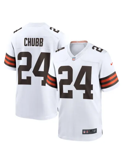 Men's Cleveland Browns Nick Chubb Nike White Game Jersey 01
