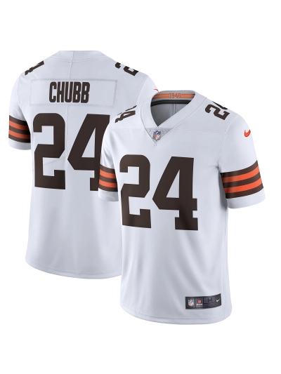 Men's Cleveland Browns Nick Chubb Nike White Vapor Limited Jersey 01