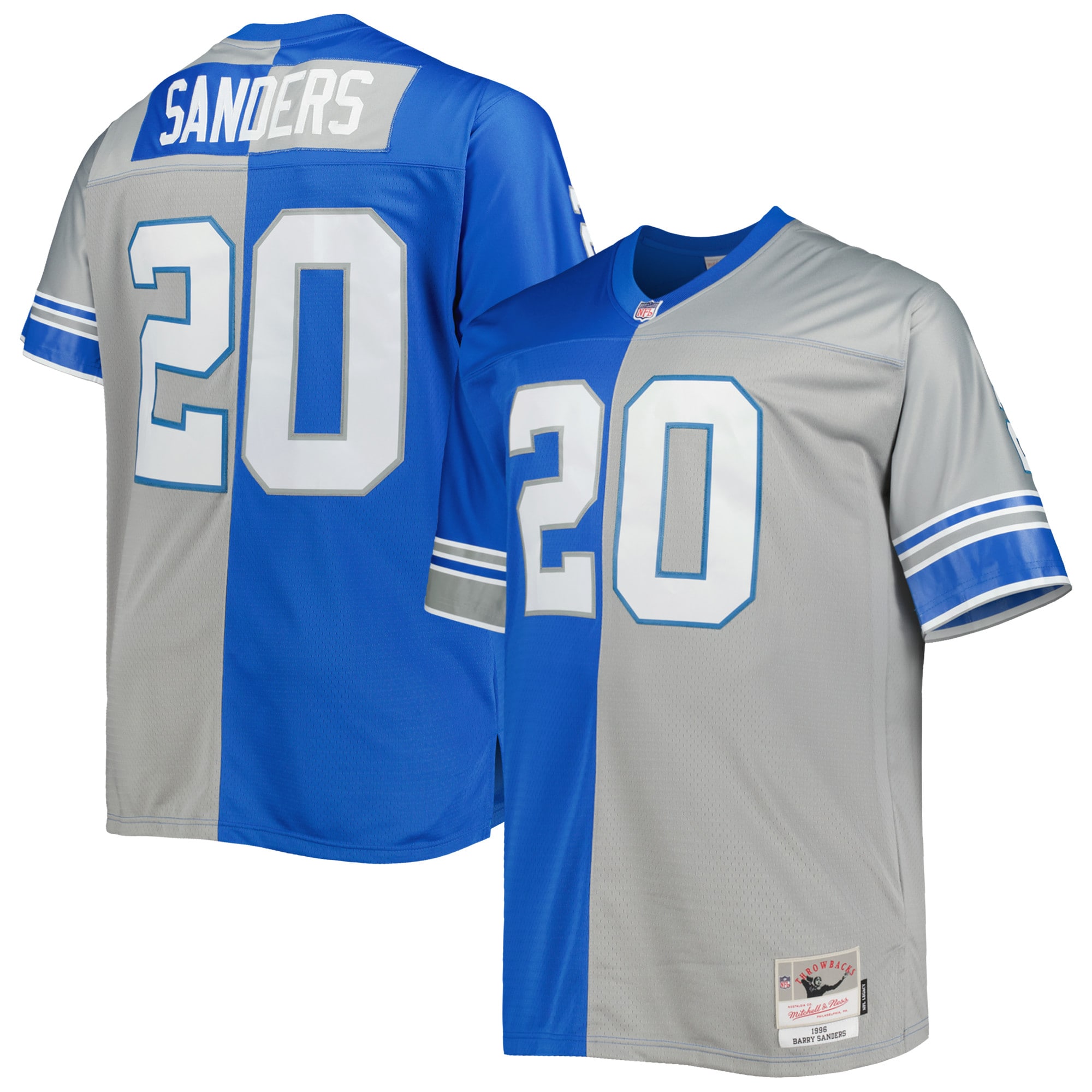 Men's Detroit Lions Barry Sanders Mitchell & Ness BlueSilver Big & Tall Split Heritage Retired Player Replica Jersey
