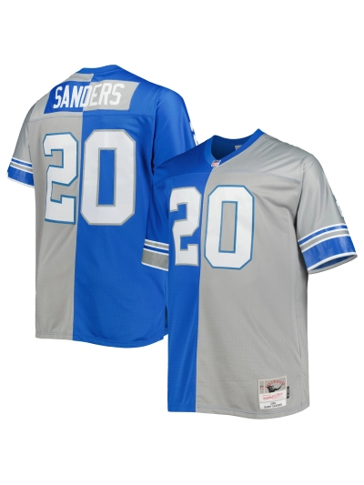 Men's Detroit Lions Barry Sanders Mitchell & Ness BlueSilver Big & Tall Split Heritage Retired Player Replica Jersey 01