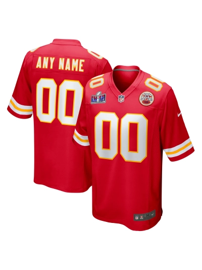 Men's Kansas City Chiefs Nike Red Super Bowl LVIII Patch Custom Game Jersey 01