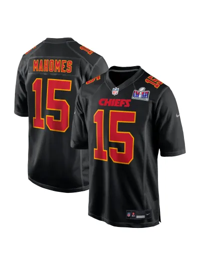 Men's Kansas City Chiefs Patrick Mahomes Nike Black Super Bowl LVIII Carbon Fashion Game Player Jersey 01