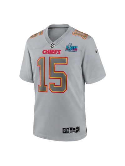 Men's Kansas City Chiefs Patrick Mahomes Nike Gray Super Bowl LVII (2022 Season) Patch Atmosphere Fashion Game Jersey 02